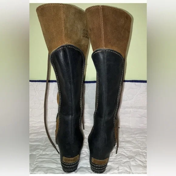 Sorel Cate the Great leather suede tall lace up boots shoes 6.5 6 1/2 fur lined